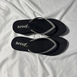 Reef Krystal Star Wedge Sandals Black w/ Silver Sparkle Strap Women’s Size 10